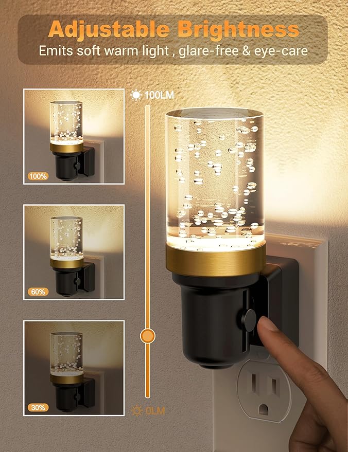 JandCase Night Light, Dimmable Night Lights Plug into Wall, Auto On/Off Light Sensor Nightlight, 3000K Warm White 0-100LM Brightness LED Nightlight, Bathroom Night Light Hallway Bedroom Decoration