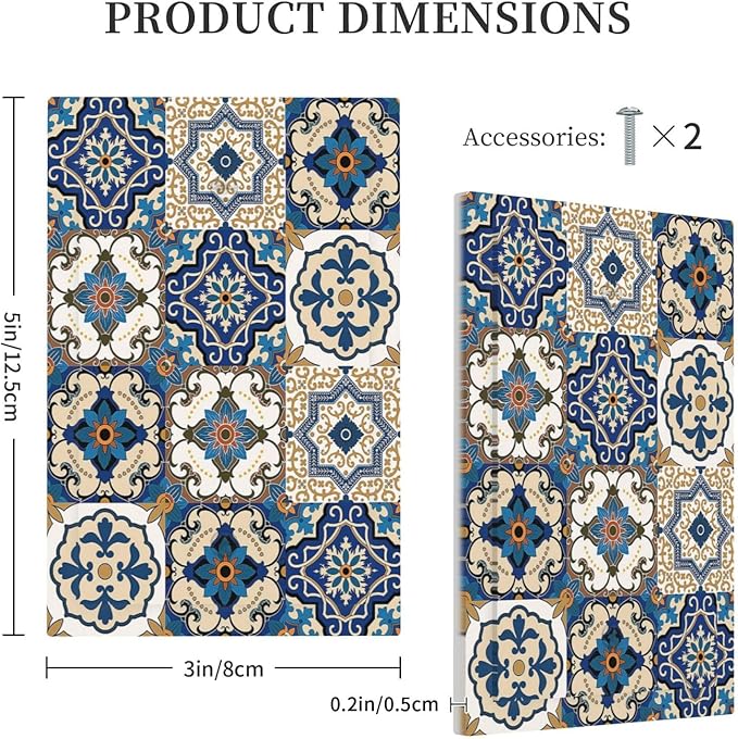 Light Switch Cover Plate Mandala Decorative Tile Talavera Moroccan Tiles 1 Gang No Device Blank Electrical Wall Plates Faceplate Decorative Switch Plate for Bedroom living Room Decor