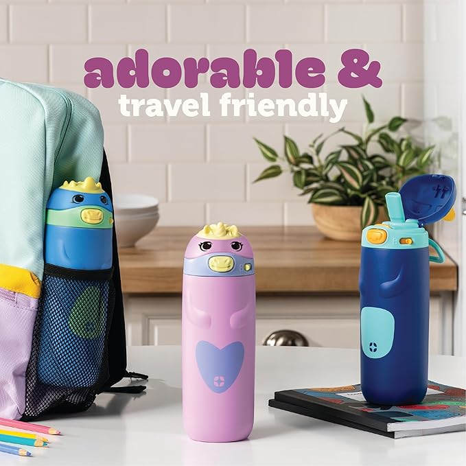 Ello Ellies 12oz Vacuum Insulated Stainless Steel Kids Water Bottle with Straw and Built-in Carrying Handle and Leak-Proof Locking Lid for School Backpack, Lunchbox and Outdoor Sports, Dog