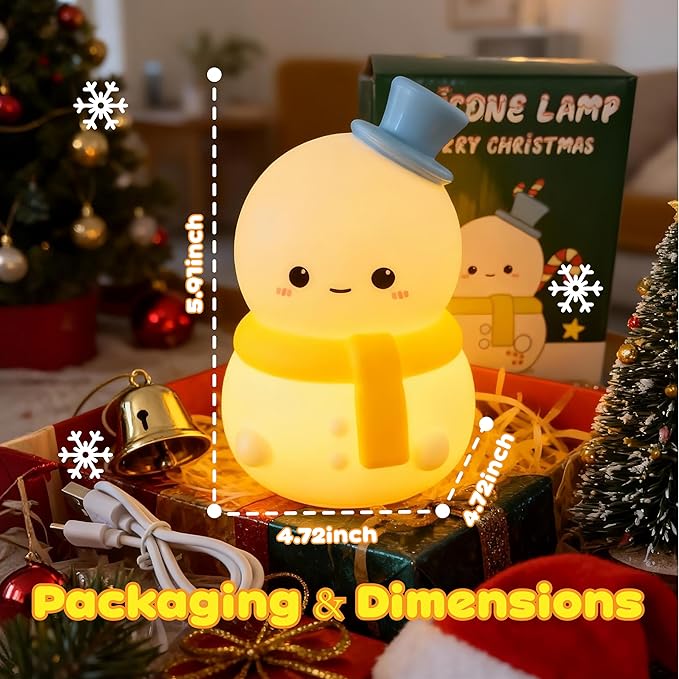 Snowman Squishy Light Silicone Touch Night Lamp, Nursery Novelty Christmas Lamp for Bedroom Decor, Squishy Night Light with Colorful Glow