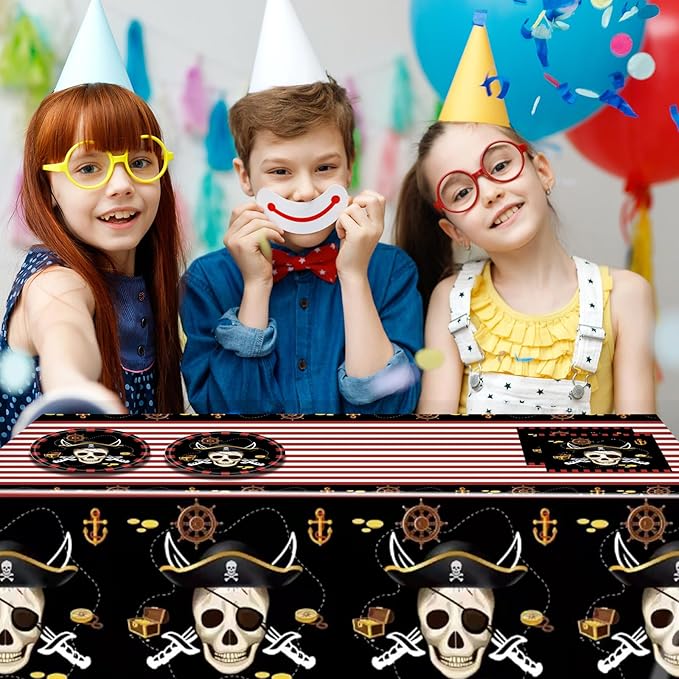 Ryzovo 41pcs Pirate Tableware Set Includes 20 Plates, 20 Npkins and 1 Tablecloth, Pirate Ship Theme Party Supplies Decorations Pirate Dinnerware for Adult Teens Kids Table Decor, 20 Guests