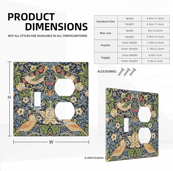 Wallplates Morris Strawberry Thrush Birds Colorful Plants 1 Toggle 1 Duplex Switch Plate Electrical Gfci Faceplate Decorative Light Switch Covers For Bed Room Living Room Decor