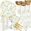 Pickmesh 194 Pcs Spring Floral Party Decoration for 24 Guest, Sage Green Paper Plates and Napkins Cups Tablecloth Cutlery Tea Party Tableware for Bridal Shower Wedding Garden Women Birthday Supplies