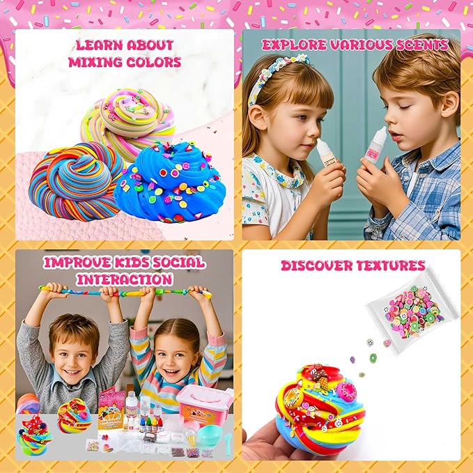 Funewest Slime Kit for Girls Ages 8-12, Mini Ice Cream Slime Making Kit with 30+ Piece & Storage Case, DIY Creative Crafts Non-Sticky Sensory Toys Birthday Gifts for Kids Beginners