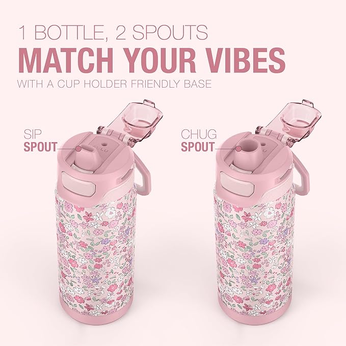 ZULU Powerfill Pro 18oz Kids Stainless Steel Water Bottle with Quick Fill Lid, Triple Wall Vacuum Insulated, Leak Proof Locking Lid, Sip & Chug, Reusable, BPA Free, Dishwasher Safe, Flower Crown