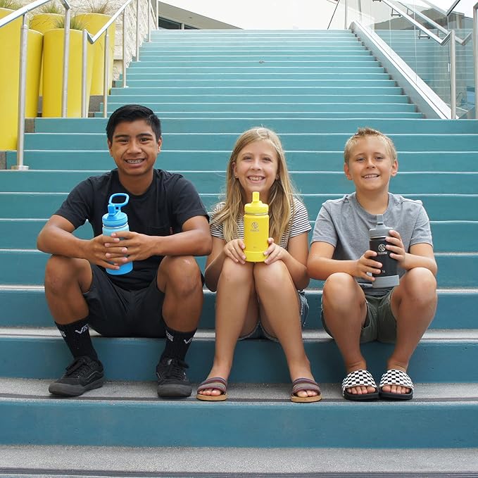 Takeya Actives Kids Water Bottle 14 oz Stainless Steel Double Wall Insulation BPA-Free Leakproof Straw Lid Easy Carry Handle Reusable Ideal for Boys and Girls, School, Sports - Atlantic Blue