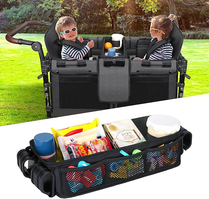 AROUY Stroller Snack Tray Attachment - Universal Stroller Snack Tray for Wonderfold Wagon W4 Accessories - Snack Tray for Kids - Easy to Clean Stroller Wagon Snack Tray with Cup Holder (L (W2 Model))