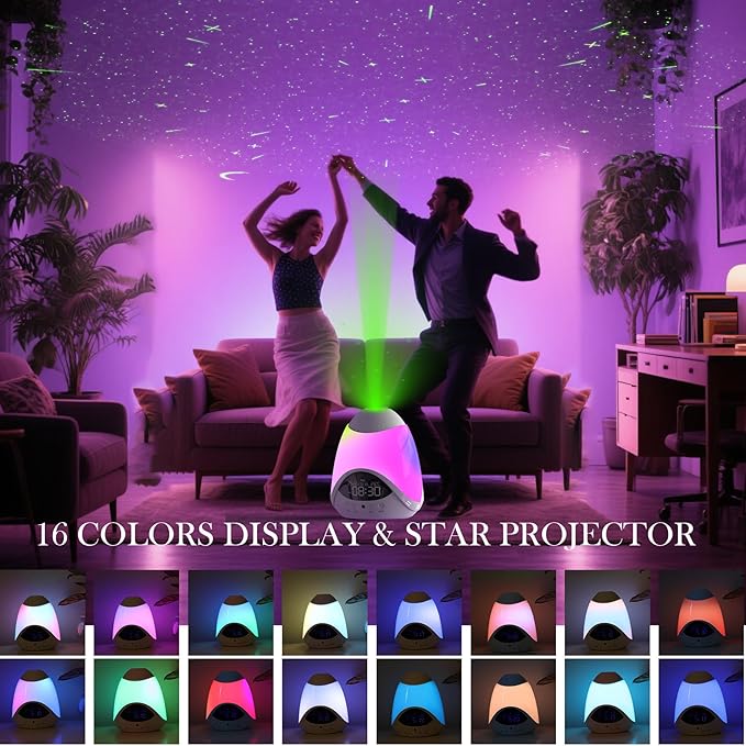 Star Projector for Bedroom,Night Lights for Kids,16 Color Dimmable Night Light,Nightstand Lamp with Remote,Alarm Clock,White Noise,Bluetooth Speaker Lighting for Gifts Girls,Boys,Adults,Party,Holiday