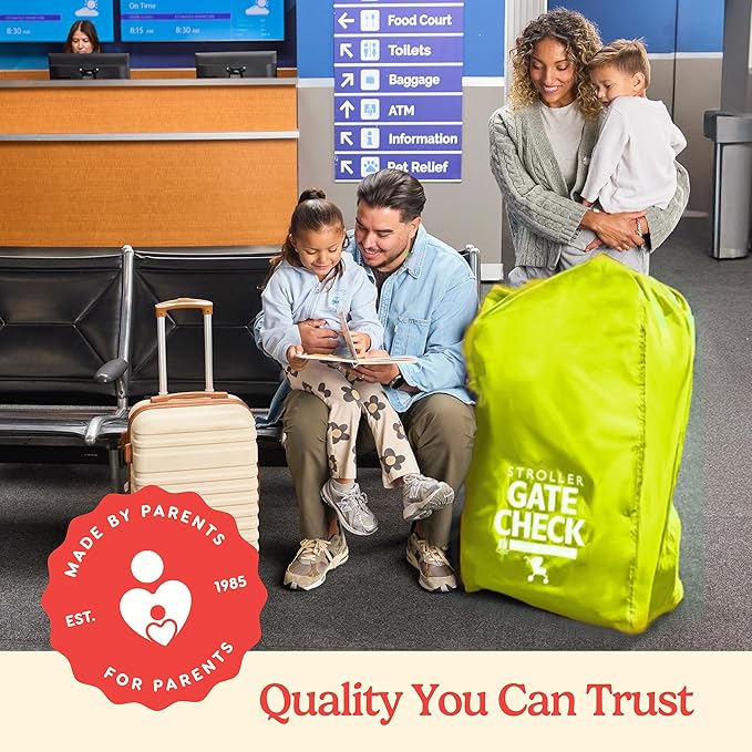 J.L. Childress Gate Check Bag for Single & Some Double Strollers - Travel Bag for Airplane, Fits Most Standard Baby Strollers, Airport Accessories Gate Check, Flying Essentials - Neon Yellow