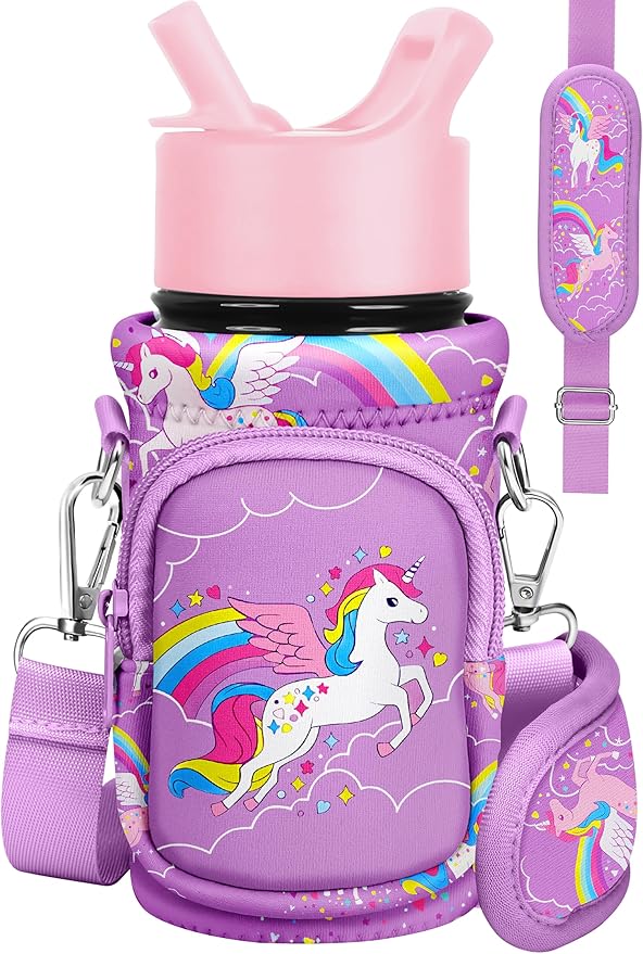 Miss Adola Water Bottle Carrier with Strap - Insulated Kids Water Bottle Holder for Boys Girls Bottle Bag for 10-18Oz