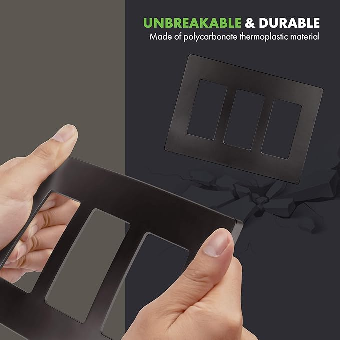 ENERLITES Elite Series Screwless Decorator Wall Plate Child Safe Outlet Cover, Size 3-Gang 4.68" H x 6.53" L, Unbreakable Polycarbonate Thermoplastic, SI8833-DB, Glossy, Dark Bronze