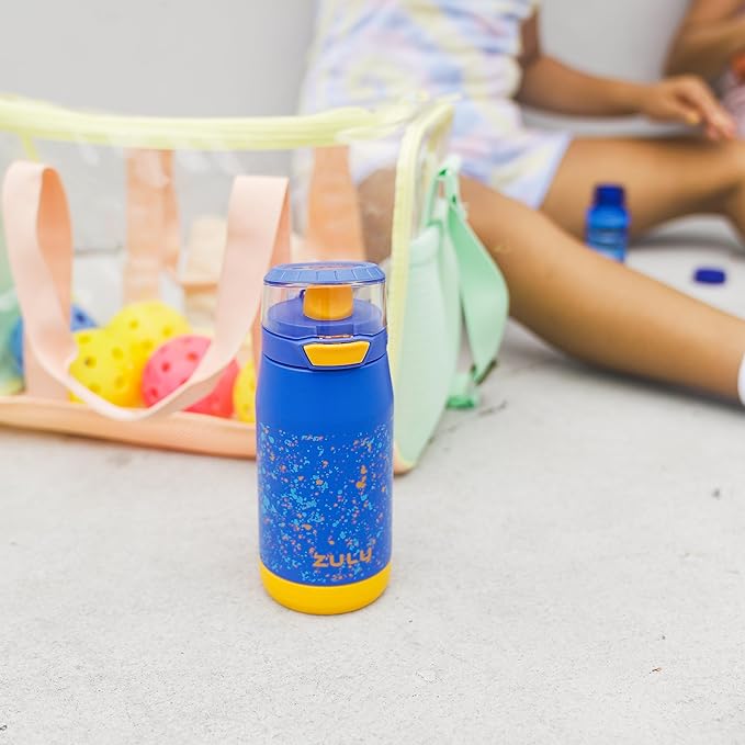 ZULU Kids Flex 12oz Stainless Steel Insulated Water Bottle, Toddler Cup with Silicone Spout, Leak-Proof Locking Flip Lid and Carry Loop for School Backpack, Lunchbox, and Outdoor Sports, Blue