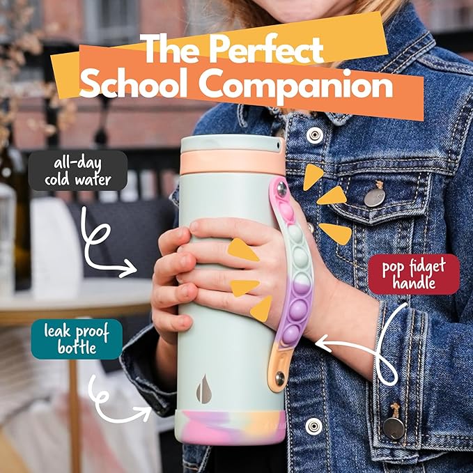 Elemental Iconic Kids Water Bottle for School - 100% Leak-Proof Insulated Water Bottles with Straw Lid & Pop-It Handle for Boys & Girls - Triple-Wall Insulated & BPA-Free, 14oz – Mint Sorbet