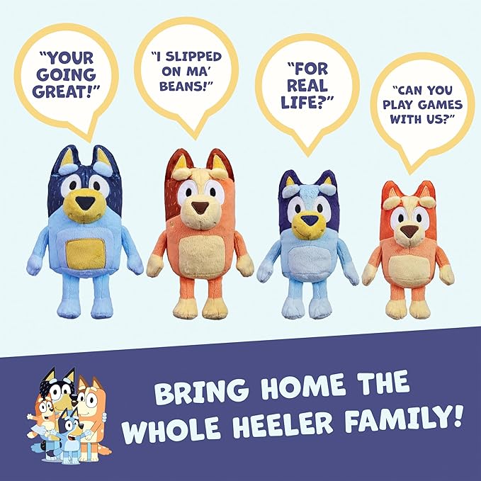 Bluey Sound Effects Talking Stuffed Plush, 13” Soft Musical Toys for Toddlers, Interactive Stuffed Animal with 9 Different Phrases, Musical Toys for Kids