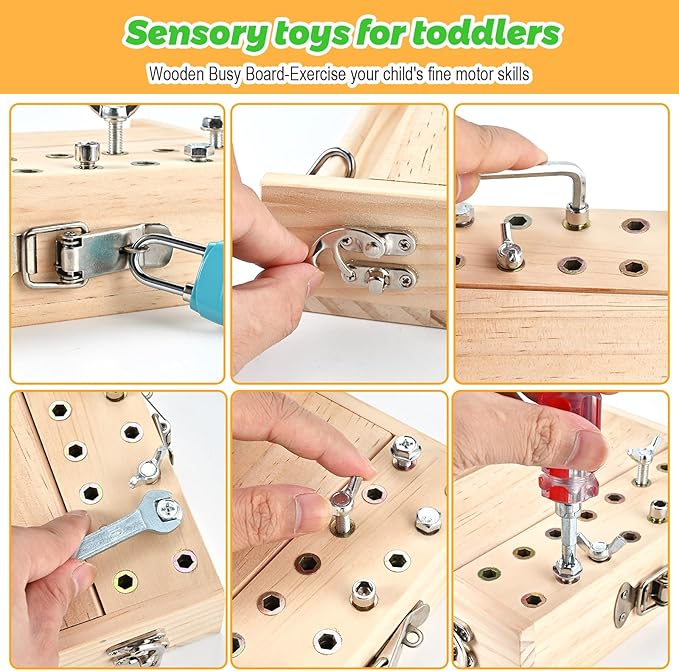 Montessori Screwdriver Board Set, Montessori Toys for 3 4 5 with 3 Lock and Keys, Toddler Screwdriver Toy, Kids Tool Set, Preschool Learning Sensory Toy, Fine Motor Skills Toys