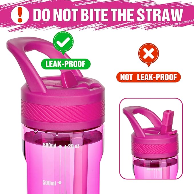 OLDLEY 20 kids Water Bottle with Straw,Tritan BPA-Free,Leak-Proof Design for Travel,Home, School, (Fuchsia)