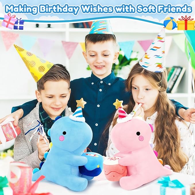 SQEQE Dinosaur Stuffed Animal, Cute Dinosaur Plush Toys with Cake, Dino Plushies Anniversary Birthday Gift for Her Girls Boys Boyfriend Girlfriend(Blue,12 inch)