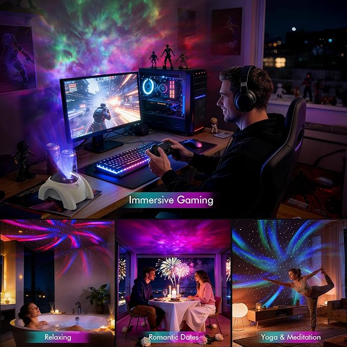 Rossetta Dual Lens Galaxy Projector, Star Projector for Bedroom with White Noise & Bluetooth Speaker, Remote, Timer, Aurora & Nebula Night Light for Party, Home Decor, Gifts for Kids Adults Teens