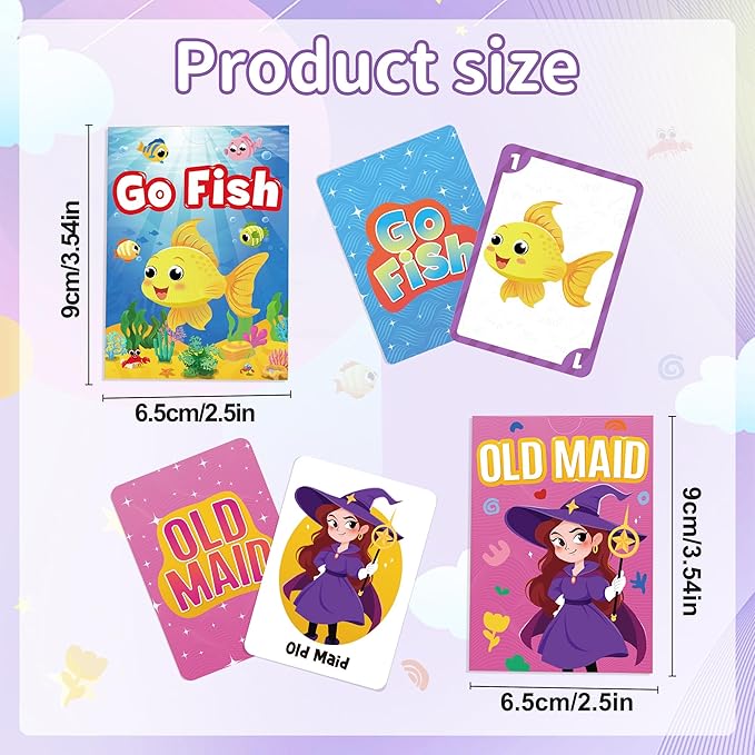 Kids Card Games, Go Fish Card Game, Old Maid Card Game, Card Games For Kids 4-8, Fun Educational Cards for Toddler 2-4 Years, Great for Family Table Travel Camping Party Classroom Games (2 Pack)