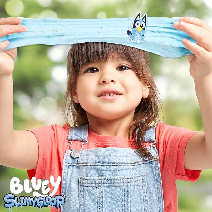 Official Bluey SLIMYGLOOP Mix'Ems, Pre-Made Cloud Slime, Bubblegum Scent, Fun Slime Add Ins Including Bluey Charm, Foam Balls, Glitter, Fidget Toy, Super Soft Non-Sticky Stress Relief Toy