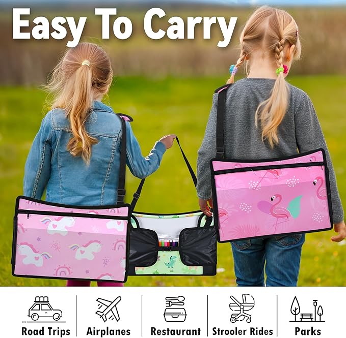 3PCS Kids Travel Tray for Airplane - Toddler Car Seat Table Tray, Road Trip Essentials for Boys & Girls, Carseat Lap Desk for Kids Road Trip Activities