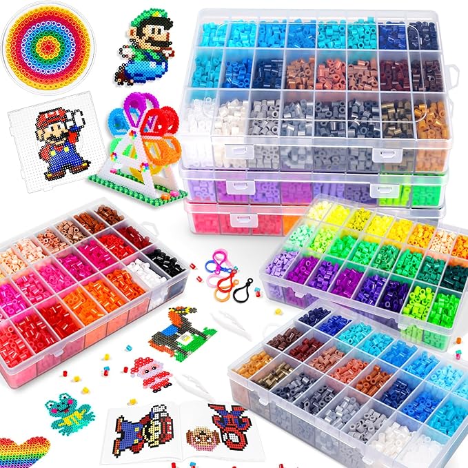 FUNZBO 15000+ 5mm Fuse Beads Kit - 72 Colors | 66 Patterns, Arts and Crafts for Kids, Art Decorations for Room, Birthday Toys Gifts for Girls, Boys and Teens Age 5+ Years Old