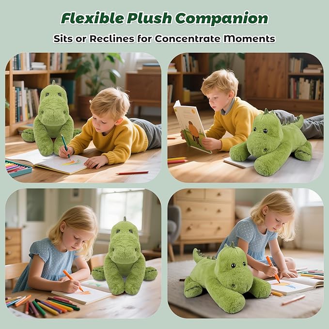 Bobbie & Laxi 16" & 4.5lbs Dinosaur Stuffed Animal, Sitting & Laying Weighted Stuffed Animals, Cuddly & Soft Weighted Dinosaur Plush for Adults & Kids, Dinosaur Gifts for Christmas & Valentine’s Day