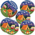 40pcs Camping Party Supplies Campfire Hiking Camper Theme Birthday Paper Plates and Napkins Set for Boys Kids Campfire Barbecue Birthday Party