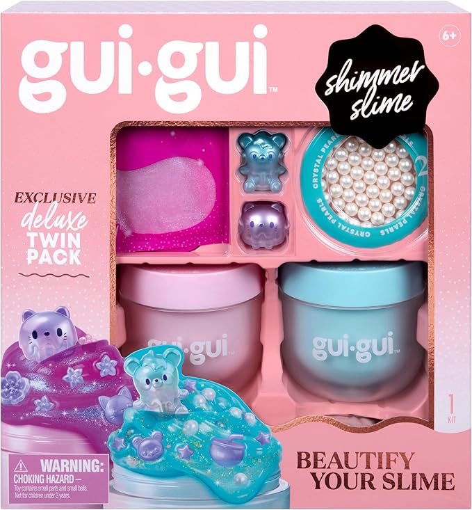 GUI GUI Slime Kit for Kids - Scented Shimmer Deluxe Duo Pack, Iridescent Slime for Kids, 5 Step DIY Process to Customize Your Ultimate Glow-Up, Resealable and Reusable Container, ASMR Experience