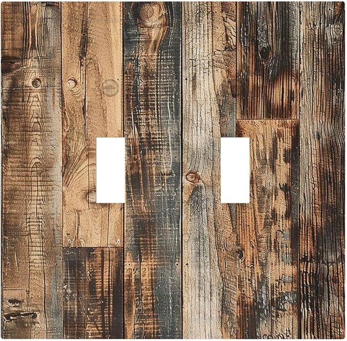 Decorative Switch Plates Rustic Brown Wood Pattern Splice Plank 2 Gang Double Toggle Outlet Light Switch Cover Wall Plate Electrical Faceplate For Farmhouse Cabin Decor