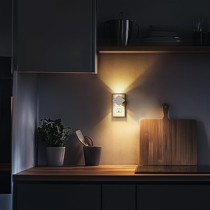 L LOHAS LED Night Lights Plug into Wall,[2-PACK] Plug in Night Light with Light Sensor,Auto ON/OFF, Brightness Adjustable,Soft White 3000K,for Hallway Bedroom Bathroom