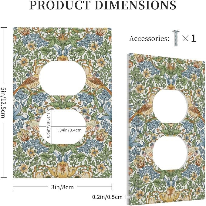 William Morris Strawberry Thrush Birds Vintage Floral Flowers Plant 1 Gang Electrical Duplex Outlet Covers Receptacle Light Switch Cover Decorative for Country Bedroom Home Living Room Décor