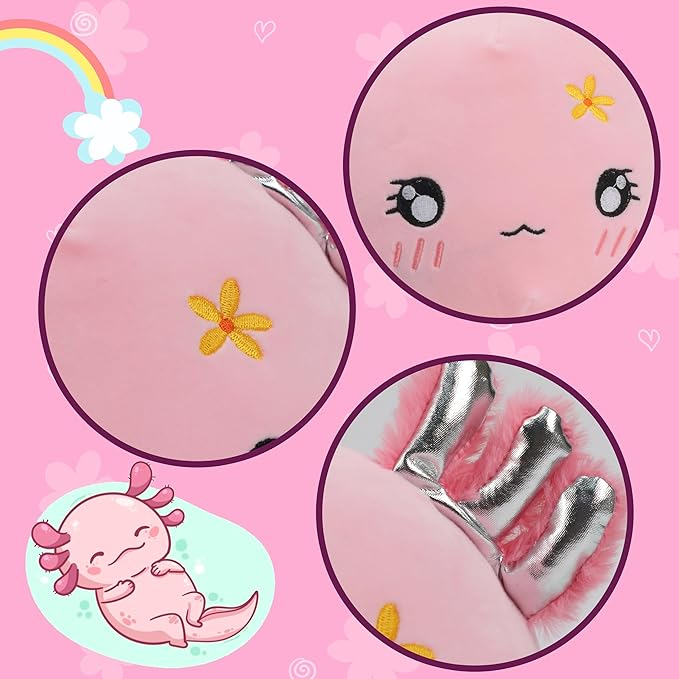 Cuteoy 17.7" Axolotl Stuffed Animal Plush Pillow Soft Comfortable Plushies Large Throw Body Pillow Sleeping Salamander Plush Toy for Girls Boys Birthday