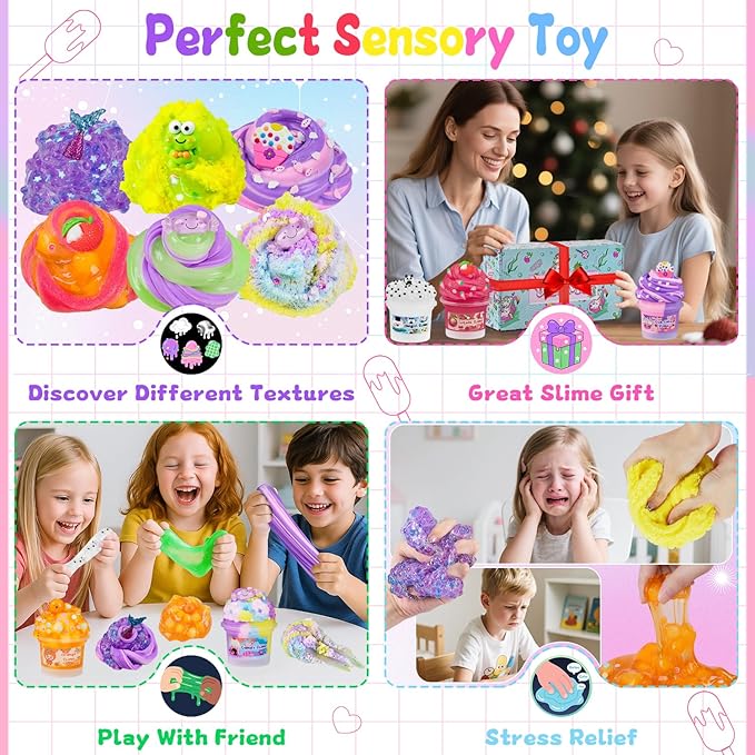 Slime Variety Pack Different Textures, 8 x 100ml Slimes Kit Includes Rainbow Cloud, Butter, Clear, Glow in The Dark Slime, Slimes Party Favors for Kids, Birthday Easter Halloween Boys & Girls Gift