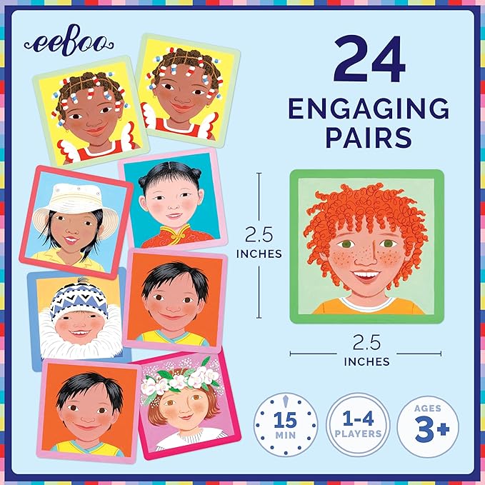 eeBoo: Memory and Matching Game- I Never Forget a Face- 24 Pairs, Develops Recognition, Concentration, Memory & Social Skills, Age 3+