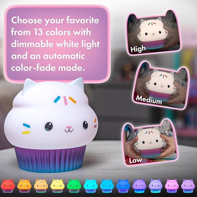 Lights By Night Gabby's Dollhouse Cakey Cat Squishy, Night Light, Color-Changing Table Lamp for Children's Bedroom, Bathroom, Playroom, Battery Option, USB Powered - 78941