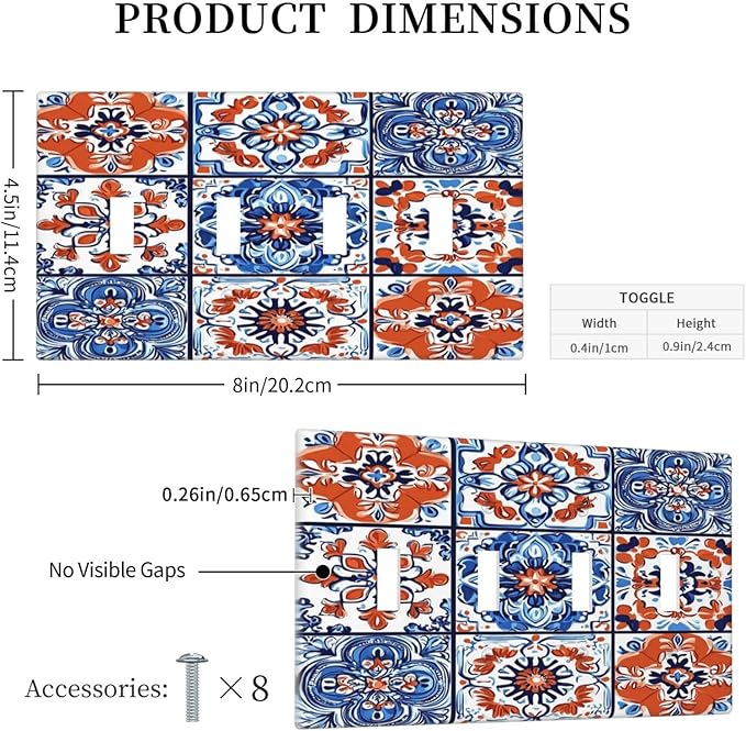 Light Switch Covers Colorful Talavera Mexican Tile Quad Toggle Electrical Faceplate 4 Gang Wall Plate Decorative Switch Plates For Bathroom Kitchen Decor