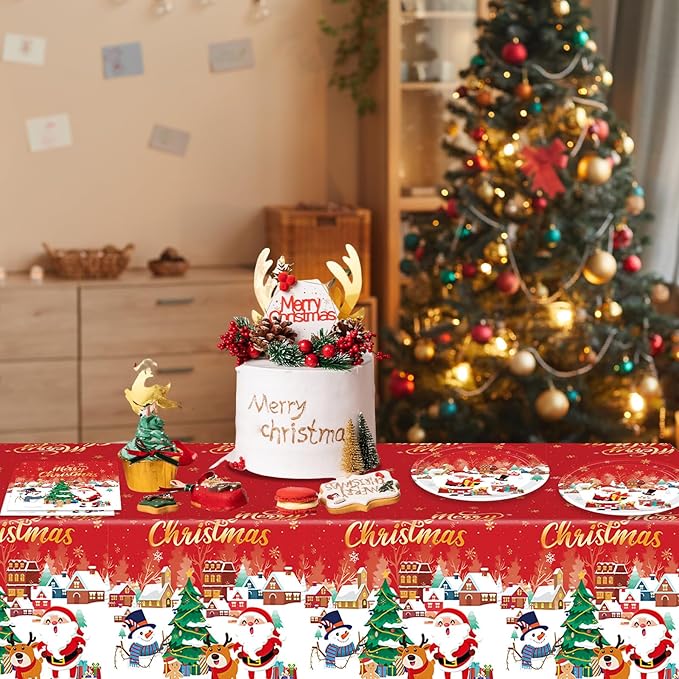 41 PCS Christmas Party Decorations,Christmas Table Decorations Xmas Party Tableware Set Include Disposable Christma Paper Plates Napkins and Tablecloth,Xmas Holiday Party Serves 20 Guests
