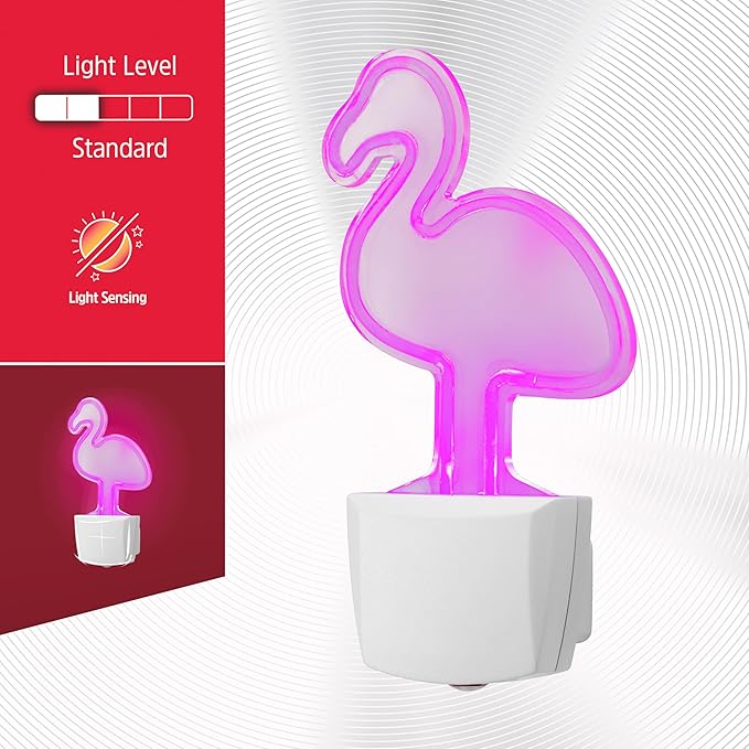 Energizer Flamingo Night Light, Neon, Auto On/Off, Pink