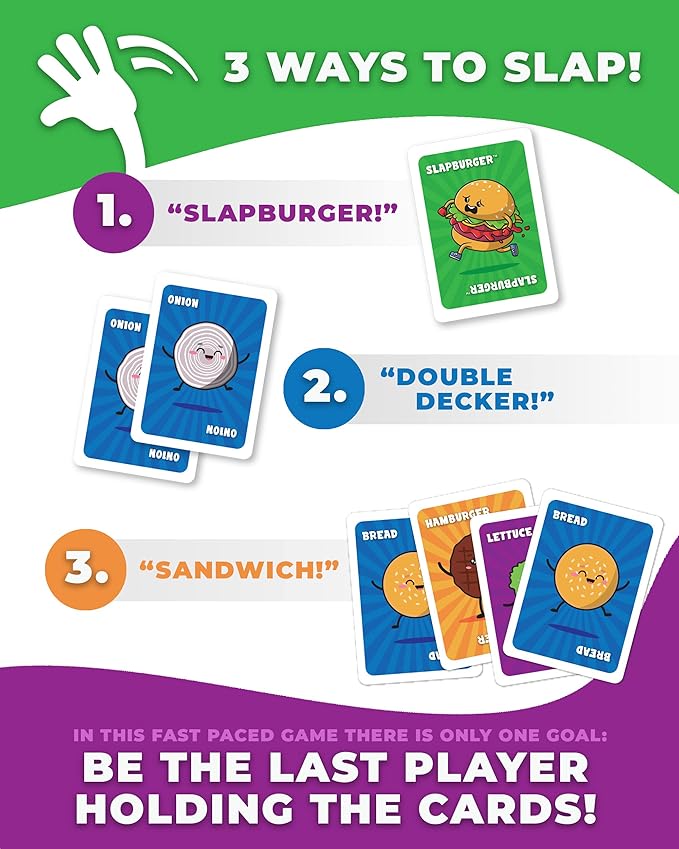 Slapburger Card Game - Fast-Paced Kids and Family Games for Ages 4 and Up - Fun Card Game for Birthdays, Classroom, Camping, Game Night & Friends - Easy to Play, 2 to 6 Players, 15 Minutes Playtime