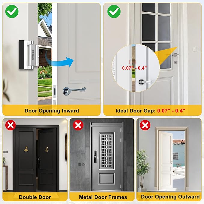 Home Security Door Lock, Upgraded Metal Door Reinforcement Lock, 3" Withstands 1000 lbs of Impact for Inward Swing Doors, Defender Door Locks for Kids Safety, Prevent Unauthorized Entry (Silver)