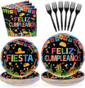 96Pcs Fiesta Birthday Party Decorations Mexican Feliz Cumpleaños Plates and Napkins Cinco De Mayo Party Decorations for Baby Shower Mexico Taco Carnival Birthday Party Supplies Serves 24