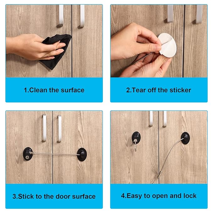 Hotop 4 Pack Cabinet Locks with Keys Mini Fridge Refrigerator Locks for Kids Toddlers Self Adhesive Child and Baby Proofing Safety for Deep Freezer Drawers Doors Latch(Black)