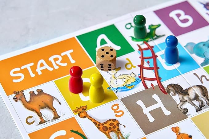 ABC Zoo Chutes and Ladders Board Game, Language Development Toy, Alphabet Learning Activity for Kids Ages 4+ Players 2-4