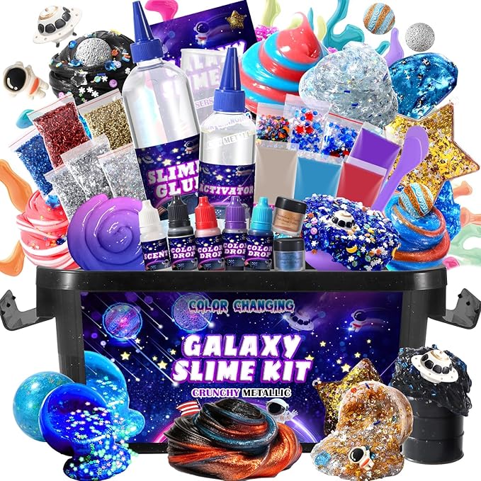 Large Slime Kit, Sparkling,Multi-Color Sensory Putty for Kids Glimmer, Crunchy, Foam, Jelly Cubes Slime, Creative and Endless Fun, Stress Relief Therapy Toys, Party Favors for Kids, for Girl Boys