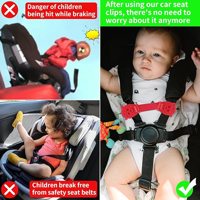 Anti Escape Baby Harness Chest Clips Strap Lock, Prevent Children/Kids Taking Their Arms Out of Child High Chairs/Strollers/Baby Reins, Red(2 Pack)