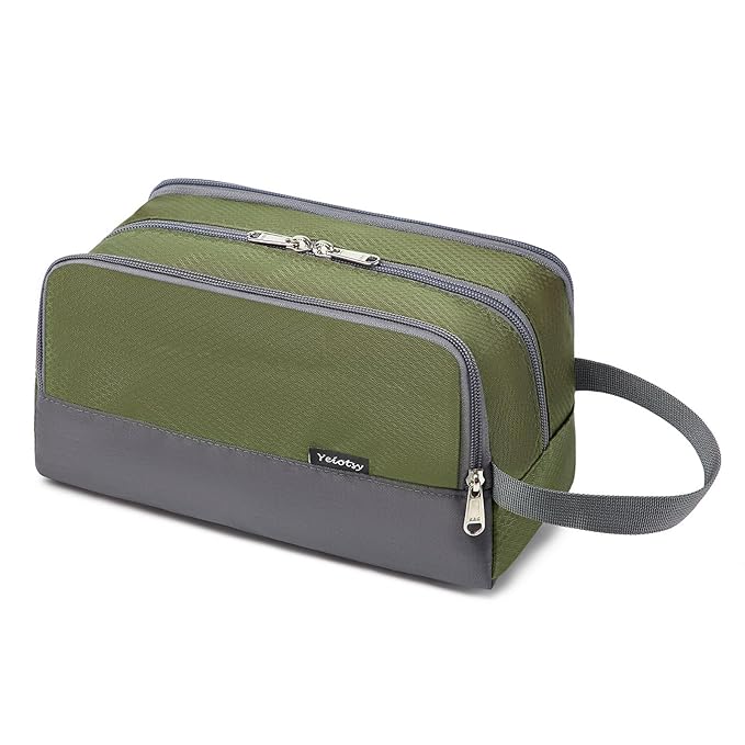 Yeiotsy Boys Toiletry Bag - Kids Travel Dopp Kit with Mesh Pockets, Compact Organizer for Gym, Camping, Hiking (Army Green)
