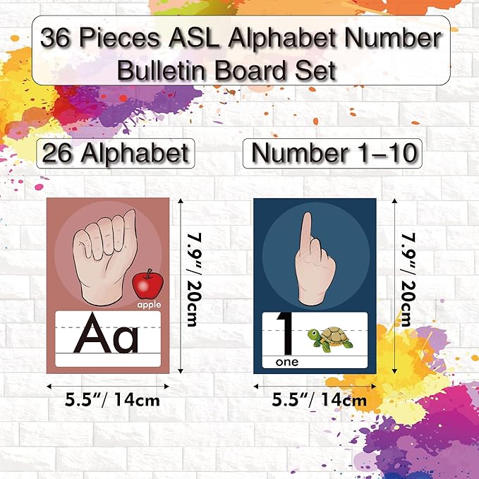 YIYDONG 36 Pieces ASL Alphabet Line Bulletin Board Set ABC Number Sign Language Flash Cards Wall Decorations for Pre-School Kindergarten Elementary Classroom Nursery Homeschool (Boho)