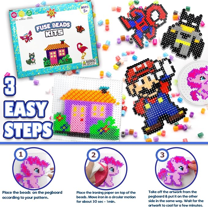 FUNZBO 5200 5mm Fuse Beads Kit - 24 Colors | 66 Patterns, School Crafts Toys for Girls Ages 8-12, Arts and Crafts for Kids Ages 6-8, Birthday Gifts for Girls Boys Age 5 6 7 8 9 10 11 12 Year Old