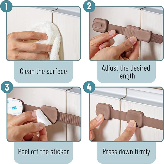 Bates- Child Safety Strap Locks, 6 Pack, Warm Earthy, Baby Cabinet Locks with Adjustable Strap Length